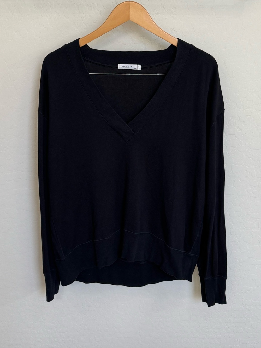 rag & bone Black Flora V-Neck Cotton Modal Blend Pullover Sweater Sweatshirt L